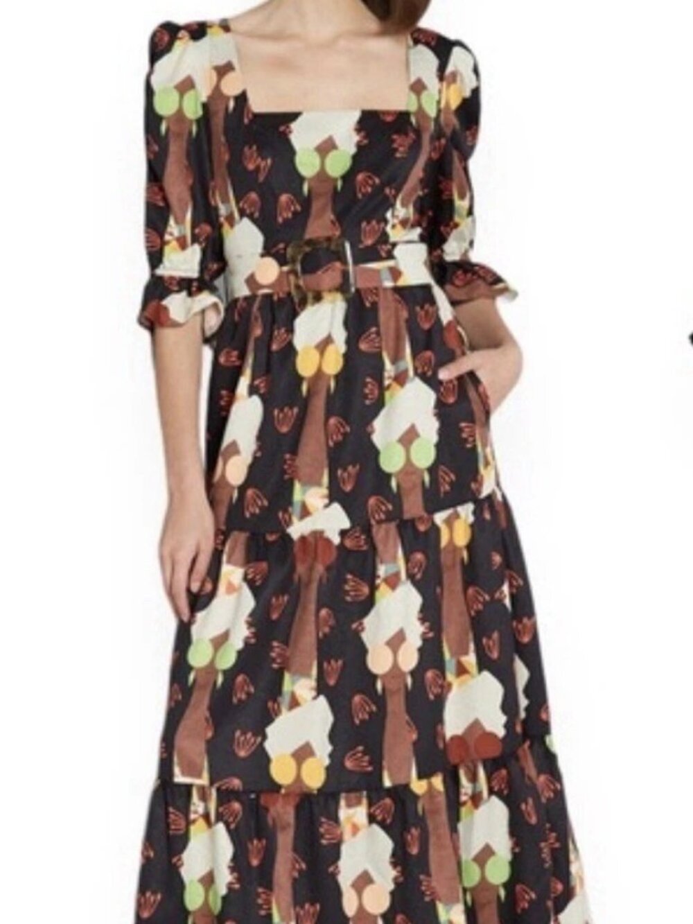 Hutch x ModCloth NWT Lets Go Boho Graphic Print Tiered Maxi Dress, Belted Size 0